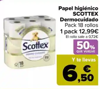 Carrefour SCOTTEX Papel higiénico Dermocuidado oferta