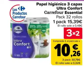 Carrefour Papel higiénico 3 capas Ultra Confort Carrefour Essential oferta