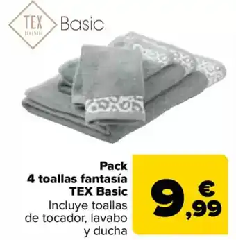 Carrefour TEX Pack 4 toallas fantasía Basic oferta