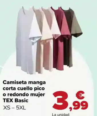 Carrefour TEX Camiseta manga corta cuello pico o redondo mujer Basic oferta