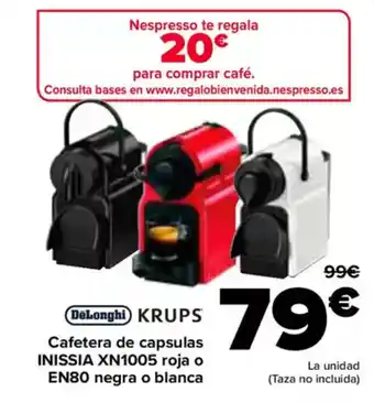 Carrefour KRUPS Cafetera de capsulas INISSIA XN1005 roja o EN80 negra o blanca oferta