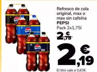 Supeco PEPSI Refresco de cola original, max o max sin cafeína oferta