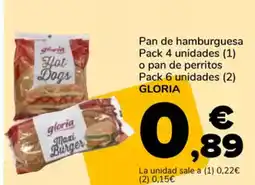 Supeco GLORIA Pan de hamburguesa Pack 4 unidades (1) o pan de perritos oferta