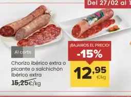 Autoservicios Familia Chorizo ibérico extra o picante o salchichón oferta