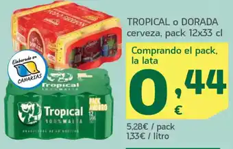 HiperDino Tropical o dorada cerveza oferta