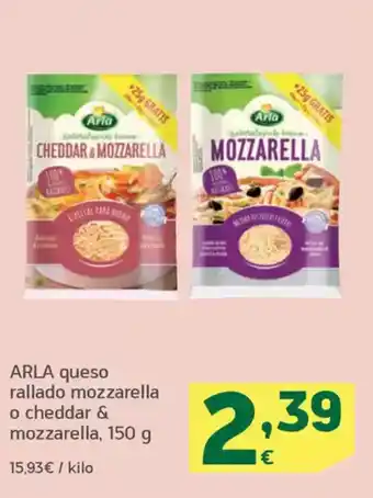 HiperDino ARLA queso rallado mozzarella o cheddar & mozzarella oferta