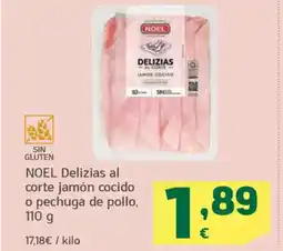 HiperDino NOEL Delizias al corte jamón cocido o pechuga de pollo, oferta