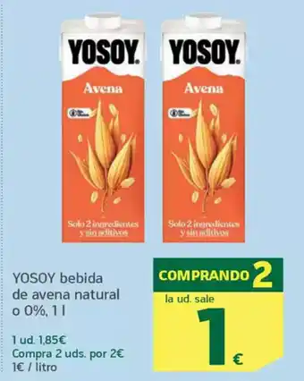 HiperDino YOSOY bebida de avena natural o 0% oferta