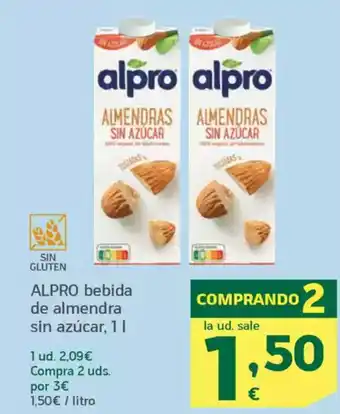 HiperDino ALPRO bebida de almendra sin azúcar oferta