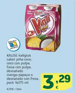 HiperDino KALISE kaliglub sabor piña-coco, coco con pulpa, fresa con pulpa, desnatado mango-papaya desnatado con fresa oferta