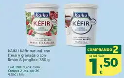 HiperDino KAIKU Kéfir natural, con fresa y granada o con limón & jengibre oferta