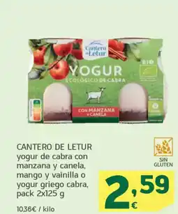 HiperDino CANTERO DE LETUR yogur de cabra con manzana y canela, mango y vainilla o yogur griego cabra, oferta