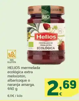 HiperDino HELIOS mermelada ecológica extra melocotón, albaricoque o naranja amarga oferta