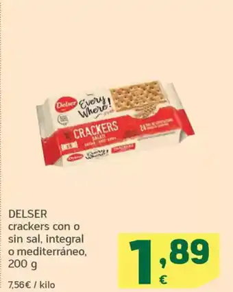 HiperDino DELSER crackers con o sin sal, integral o mediterráneo oferta