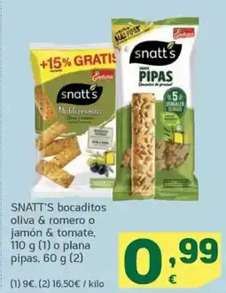 HiperDino SNATT'S bocaditos oliva & romero o jamón & tomate o plana pipas, oferta