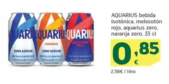 HiperDino AQUARIUS bebida isotónica, melocotón rojo, aquarius zero, naranja zero oferta