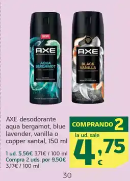 HiperDino AXE desodorante aqua bergamot, blue COMPRANDO 2 corporal nutritiva, lavender, vanilla o copper santal oferta