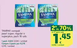 HiperDino TAMPAX compak pearl super, regular o superplus, pack 16 uds. oferta