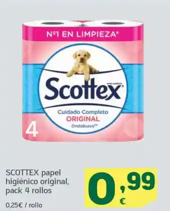 HiperDino SCOTTEX papel higiénico original, pack 4 rollos oferta