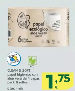 HiperDino CLEAN & SOFT papel higiénico con aloe vera de 4 capas, pack 6 rollos oferta