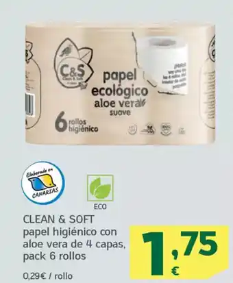 HiperDino CLEAN & SOFT papel higiénico con aloe vera de 4 capas, pack 6 rollos oferta