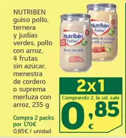 HiperDino NUTRIBEN guiso pollo, ternera y judías verdes, pollo Politar con arroz, 4 frutas sin azúcar oferta