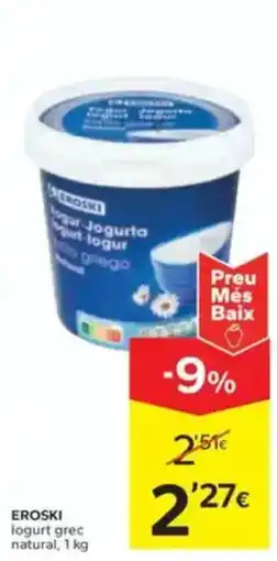 Caprabo EROSKI logurt grec natural oferta