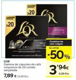 Caprabo L'OR Gamma de càpsules de cafè nespresso de 20 unitats senyalada oferta