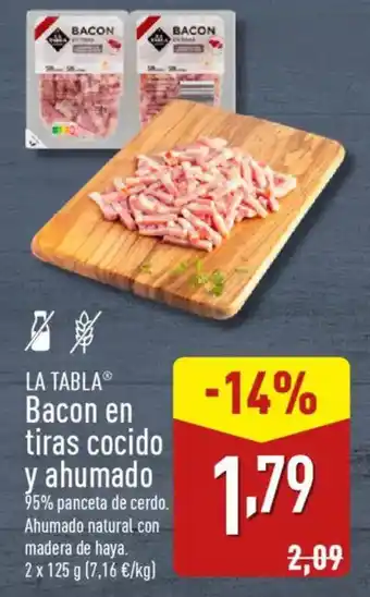 ALDI LA TABLAⓇ Bacon en tiras cocido y ahumado oferta