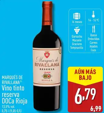 ALDI MARQUÉS DE RIVALLANA® Vino tinto reserva DOCa Rioja oferta