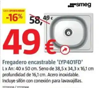 Bauhaus Fregadero encastrable 'LYP401FD' oferta