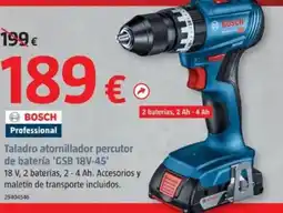 Bauhaus ⑧BOSCH Taladro atornillador percutor de batería 'GSB 18V-45' oferta