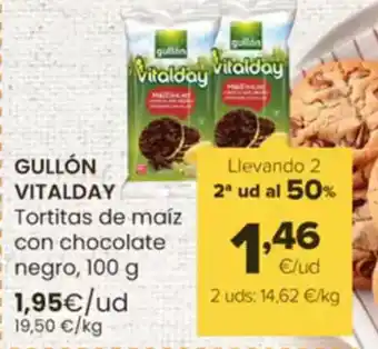 Autoservicios Familia GULLÓN VITALDAY Tortitas de maíz con chocolate negro oferta