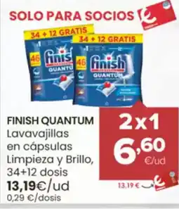 Autoservicios Familia FINISH QUANTUM Lavavajillas en cápsulas Limpieza y Brillo, 34+12 dosis oferta