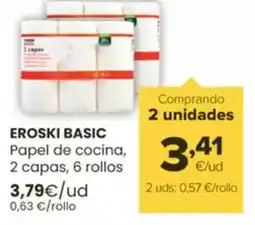 Autoservicios Familia EROSKI BASIC Papel de cocina 2 capas 6 rollos oferta