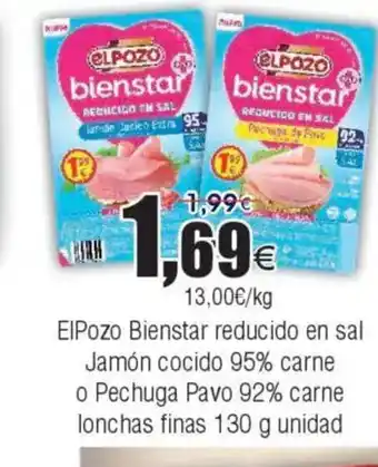 FROIZ ElPozo Bienstar reducido en sal Jamón cocido 95% carne o Pechuga Pavo 92% carne lonchas finas oferta