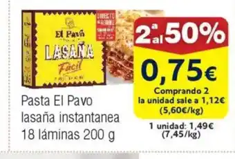 FROIZ Pasta El Pavo lasaña instantanea 18 láminas oferta