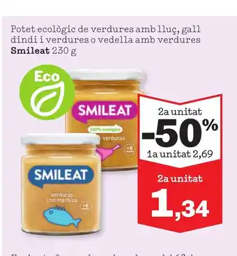 Sorli SMILEAT Potet ecològic de verdures amb lluç, gall dindi i verdures o vedella amb verdures oferta