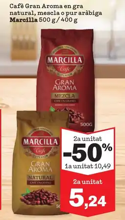 Sorli MARCILLA Cafè Gran Aroma en gra natural, mescla o pur aràbiga oferta