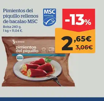 La Sirena Pimientos del piquillo rellenos de bacalao MSC oferta