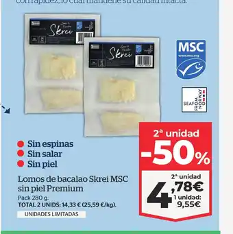 La Sirena Lomos de bacalao Skrei MSC sin piel Premium oferta