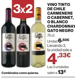 Supercor Vino tinto de chile carmenere o cabernet, o blanco chardonnay gato negro oferta