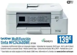 Beep BROTHER Multifunción tinta MFCJ4340DWE BAT1890 oferta