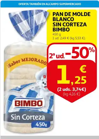 Alcampo BIMBO Pan de molde blanco sin corteza oferta