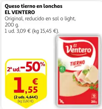 Alcampo EL VENTERO Queso tierno en lonchas oferta