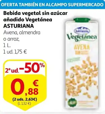 Alcampo ASTURIANA Bebida vegetal sin azúcar añadido Vegetánea oferta