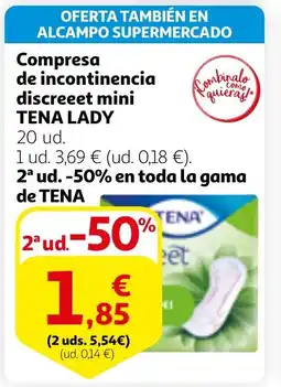 Alcampo TENA LADY Compresa de incontinencia discreeet mini oferta