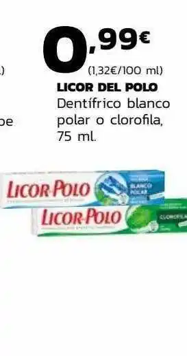 Supermercados Lupa Licor Del Polo Dentifrico Blanco Polar O Clorofila 75 ml oferta