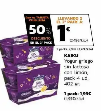 Supermercados Lupa Kaiku Yogur Griego Sin Lactosa Con Limón oferta