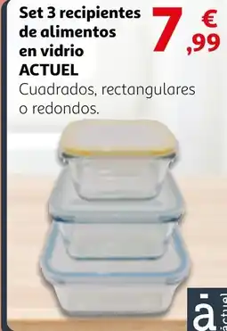 Alcampo ACTUEL Set 3 recipientes de alimentos en vidrio oferta